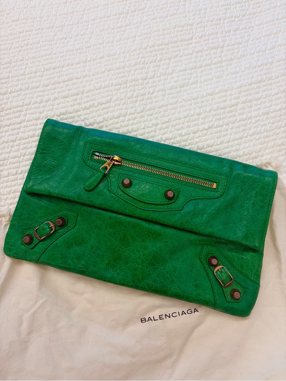 Balenciaga Green envelope clutch